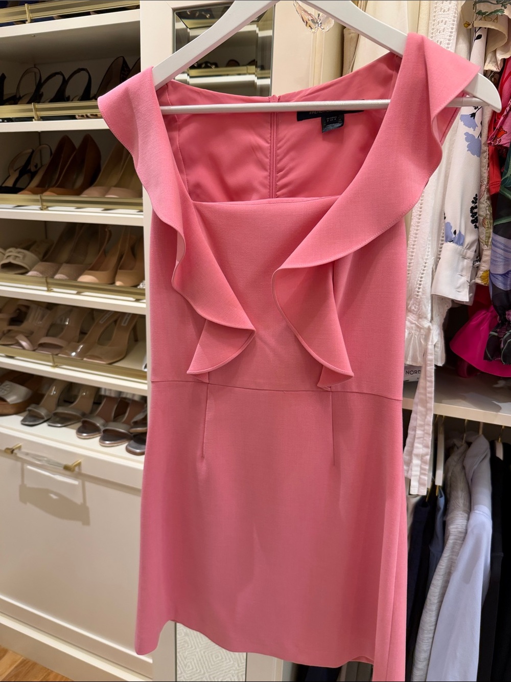 French Connection Pink Ruffle Neck Mini Dress